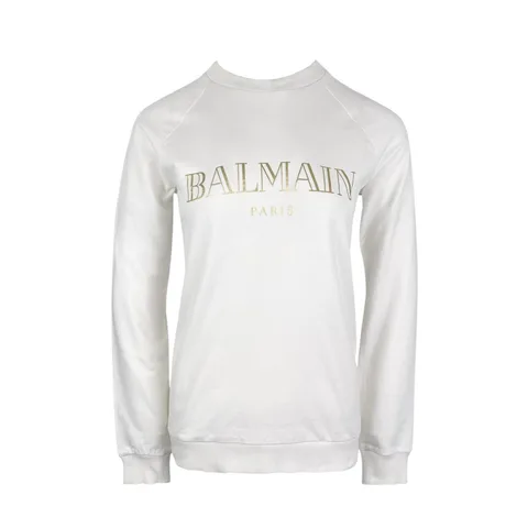 Balmain White Cotton Gold Logo Sweatshirt 36 - 1