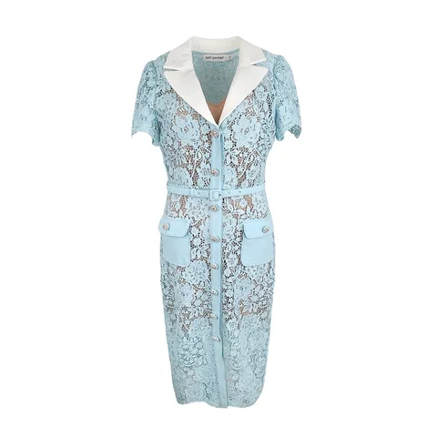 Self Portrait Light Blue Cord Lace Belted Midi Dress US8 - 1
