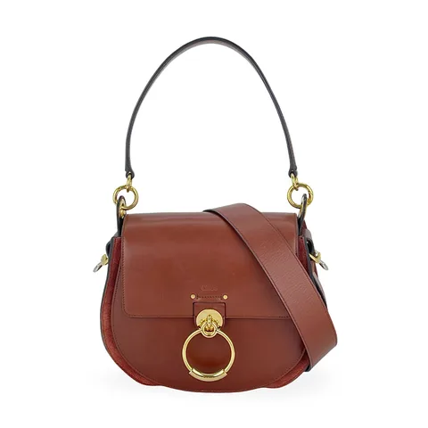 Chloe Brick Smooth Leather Suede Large Tess Shoulder Bag - 1