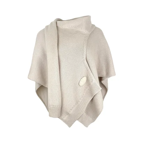 Fendi Cream Cashmere Leather Logo Embroidered Cape - 1