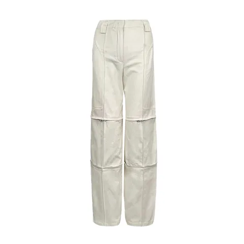 Hermes Cream Cotton Zip Detail Wide Leg Pants 34 - 1