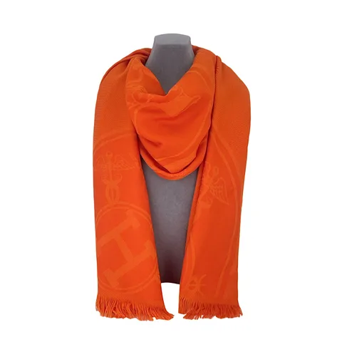 Hermes Orange Vif Cashmere Silk New Libris Stole - 1