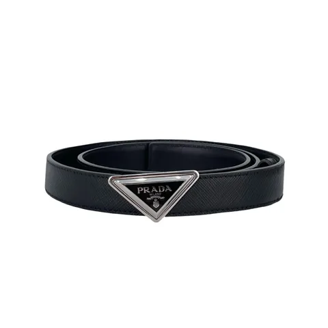 Prada Black Saffiano Leather Triangle Logo Belt 75 - 1
