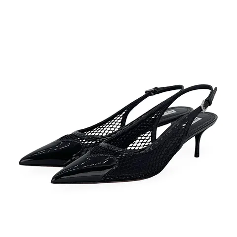 Alaia Black Mesh Patent Leather Coeur Slingbacks 40 - 1