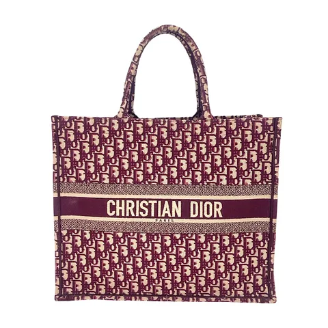 Christian Dior Burgundy Oblique Embroidery Canvas Large Book Tote Bag