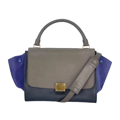 Celine Mink Blue Black Suede Calfskin Small Trapeze Shoulder Bag