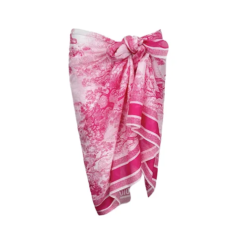 Christian Dior Pink Cotton Toile De Jouy Print Pareo - 1