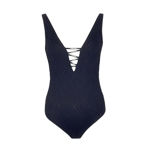 Chanel Black Polyamide Pearl CC Logo One Piece 2022 Swimsuit 38 - 1