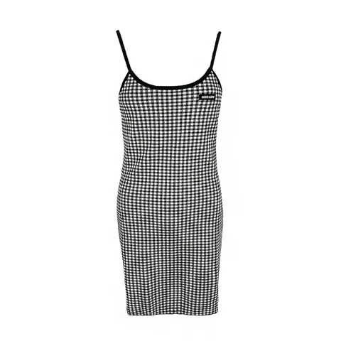 Miu Miu Black White Viscose Checked Logo Dress IT40 - 1