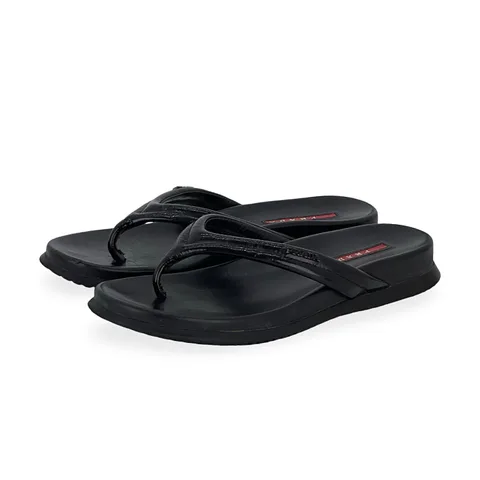 Prada Black Patent Leather Logo Flip Flops 36.5 - 1