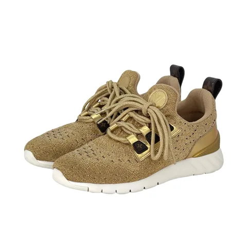 Louis Vuitton Gold Knit Fabric Leather Aftergame Sneakers 37 - 1