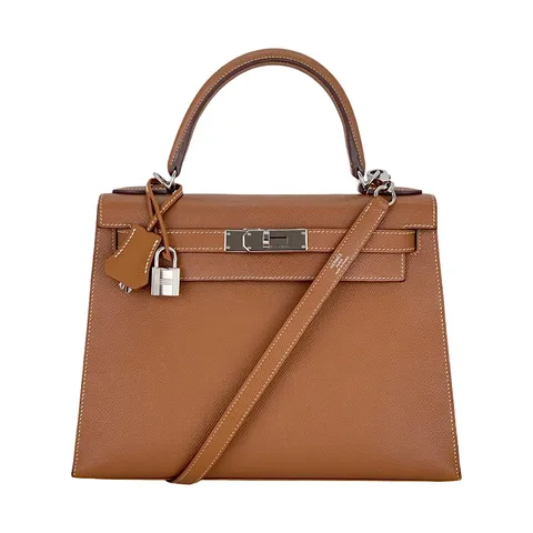 Hermes Sellier Epsom Leather Palladium Hardware Gold Kelly 28 - 1