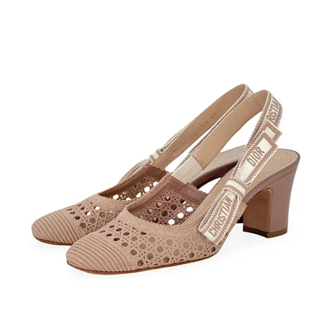 Christian Dior Poudre Fabric Leather Moi Block Heel Slingback Sandals 37 - 1