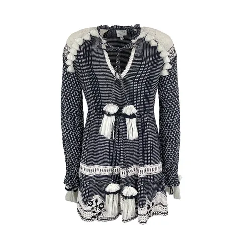 Hemant & Nandita Navy Blue White Cotton Anew Short Dress S - 1