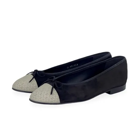 Chanel Black Suede Hologram 3D Logo Cap Toe Ballet Flats 38 - 1