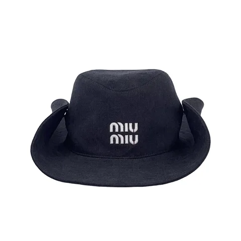 Miu Miu Black White Cotton Drill Hat S - 1