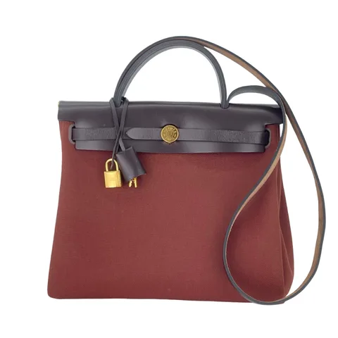 Hermes Militaire Canvas Vache Hunter Leather Gold Hardware Rouge H Ebene Zip Herbag 31 - 1