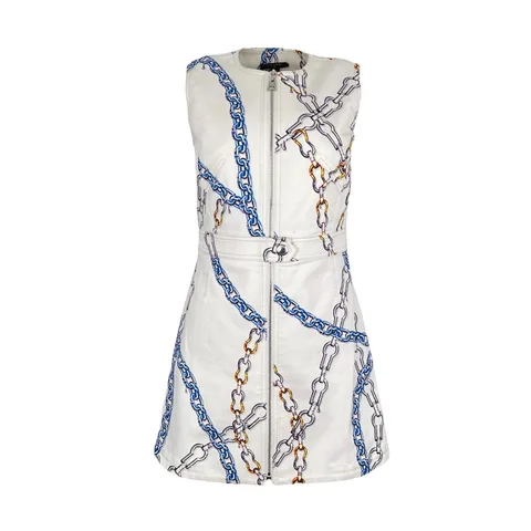 Louis Vuitton White Chain Printed Denim Dress 36 - 1