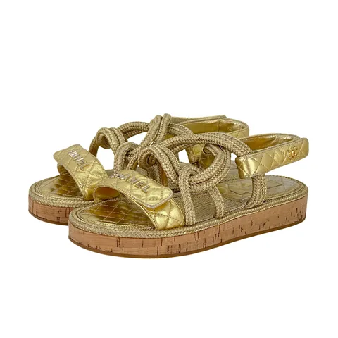 Chanel Gold Quilted Lambskin Rope Dad Sandals 39 - 1