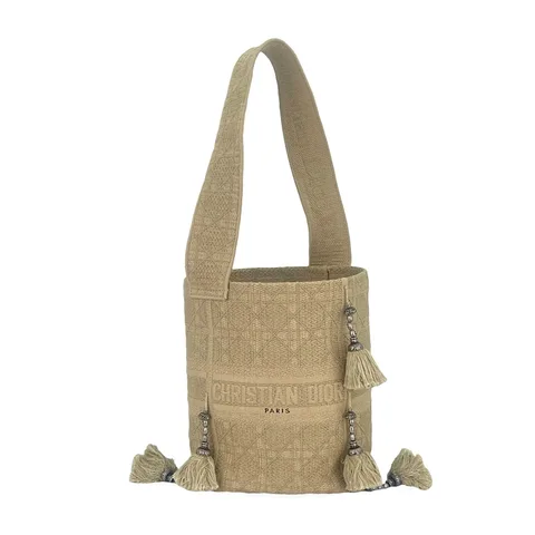 Christian Dior Beige Embroidered Canvas D-Bubble Bucket Bag