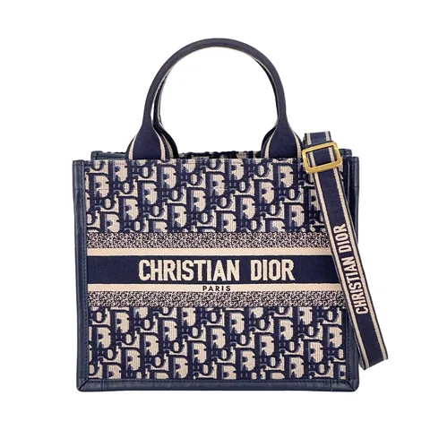 Christian Dior Blue Oblique Canvas Small Book Tote Bag - 1