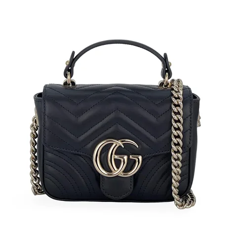 Gucci Black Leather Marmont Mini Top Handle Bag - 1