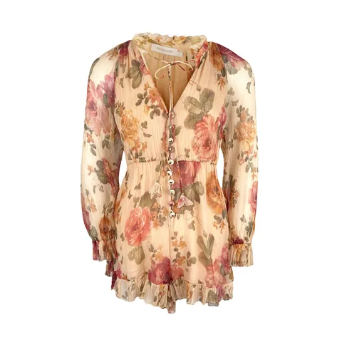 Zimmermann Luminosity Flutter Multi Floral Playsuit 0P
