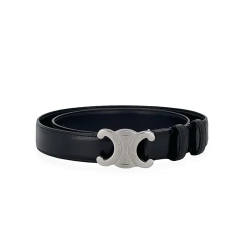 Celine Black Taurillon Leather Silver Triomphe Belt 80