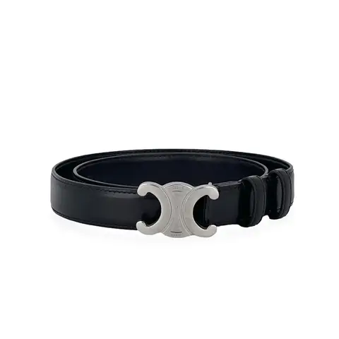 Celine Black Taurillon Leather Silver Triomphe Belt 80