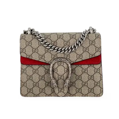Gucci Beige Red GG Supreme  Canvas Suede Mini Dionysus Shoulder Bag