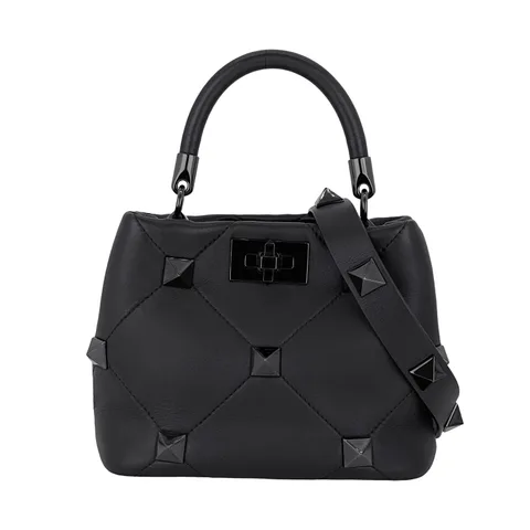 Valentino Black Quilted Leather Romanstud Small Top Handle Bag
