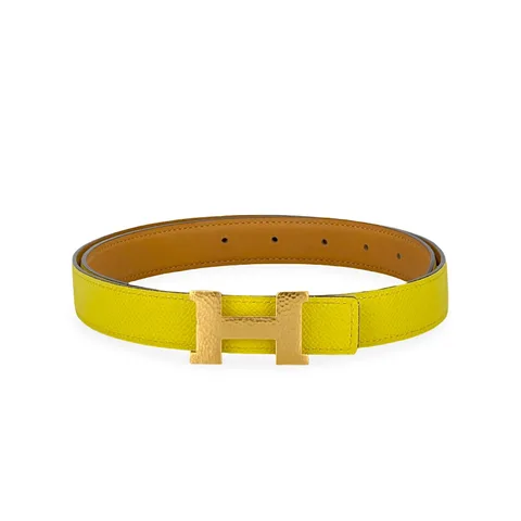 Hermes Swift Epsom Leather Gold H Martelee Buckle Jaune Citron Sesame Reversible Belt 85