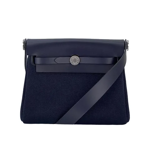 Hermes Militaire Canvas Vache Hunter Leather Palladium Hardware Bleu Indigo Herbag 20