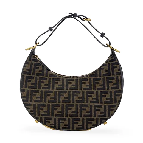Fendi Brown FF Jacquard Fabric Fendigraphy Small Hobo Bag