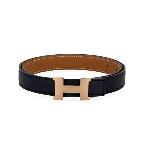 Hermes Swift Epsom Leather Rose Gold Hardware Gold Noir H Buckle Belt 75