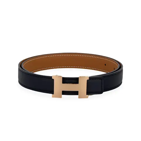 Hermes Swift Epsom Leather Rose Gold Hardware Gold Noir H Buckle Belt 75