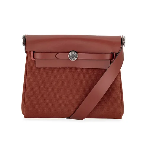 Hermes Militaire Canvas Vache Hunter Leather Palladium Hardware Rouge H Herbag 20