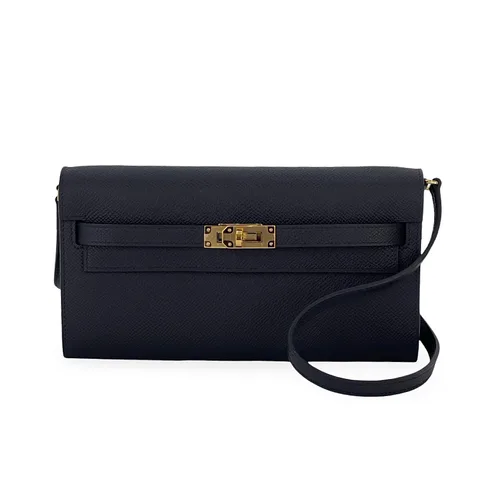Hermes Epsom Leather Gold Hardware Noir Kelly To Go Wallet