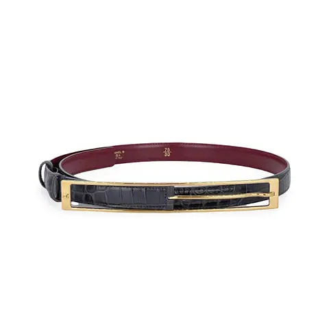Chanel Anthracite Crocodile Embossed Calfskin Gold CC Metal Belt 75