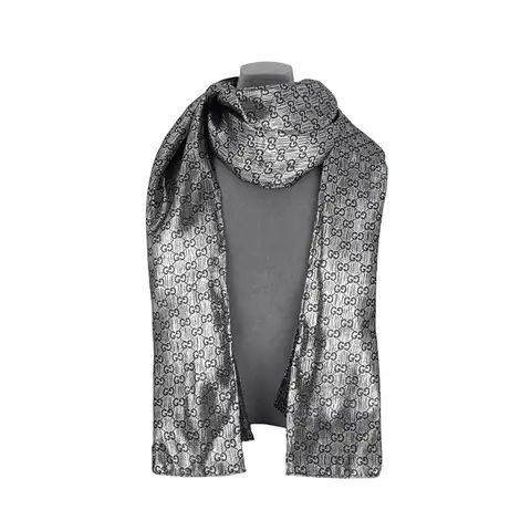 Gucci Metallic Silver Silk Lame GG Scarf