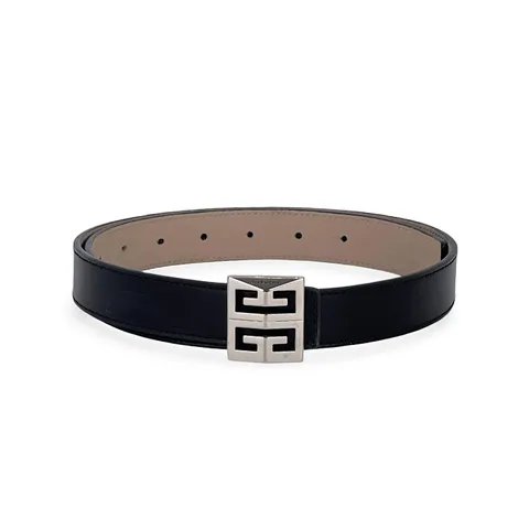 Givenchy Black Grey Leather Silver 4G Logo Reversible Belt 80