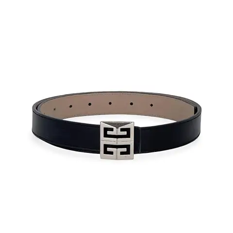 Givenchy Black Grey Leather Silver 4G Logo Reversible Belt 80