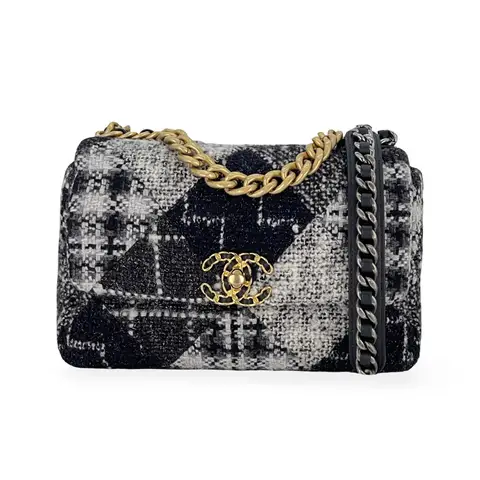 Chanel Black White Tweed Small Flap 19 Bag