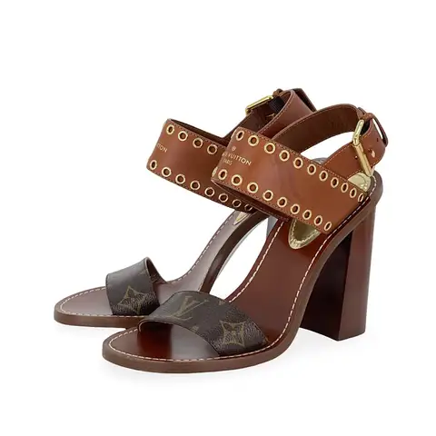 Louis Vuitton Brown Monogram Calfskin Passenger Heel Sandals 38.5