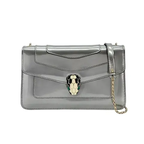 Bvlgari Metallic Grey Calfskin East West Sserpenti Forever Crossbody Bag