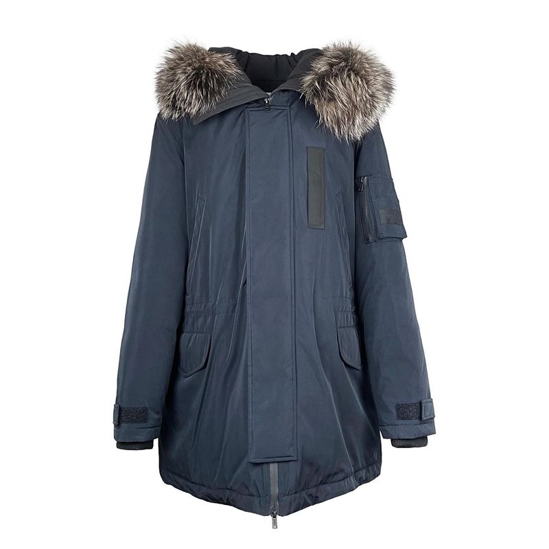 Yves Salomon Navy Blue Down Fox Fur Hooded Parka IT52 - 1