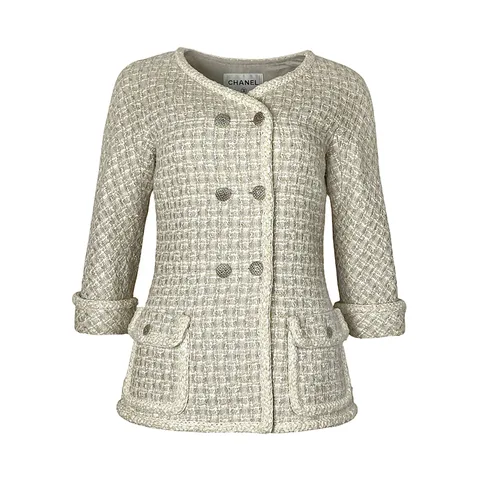 Chanel Beige Tweed Metal CC Button Chain 2014 Jacket 36 - 1