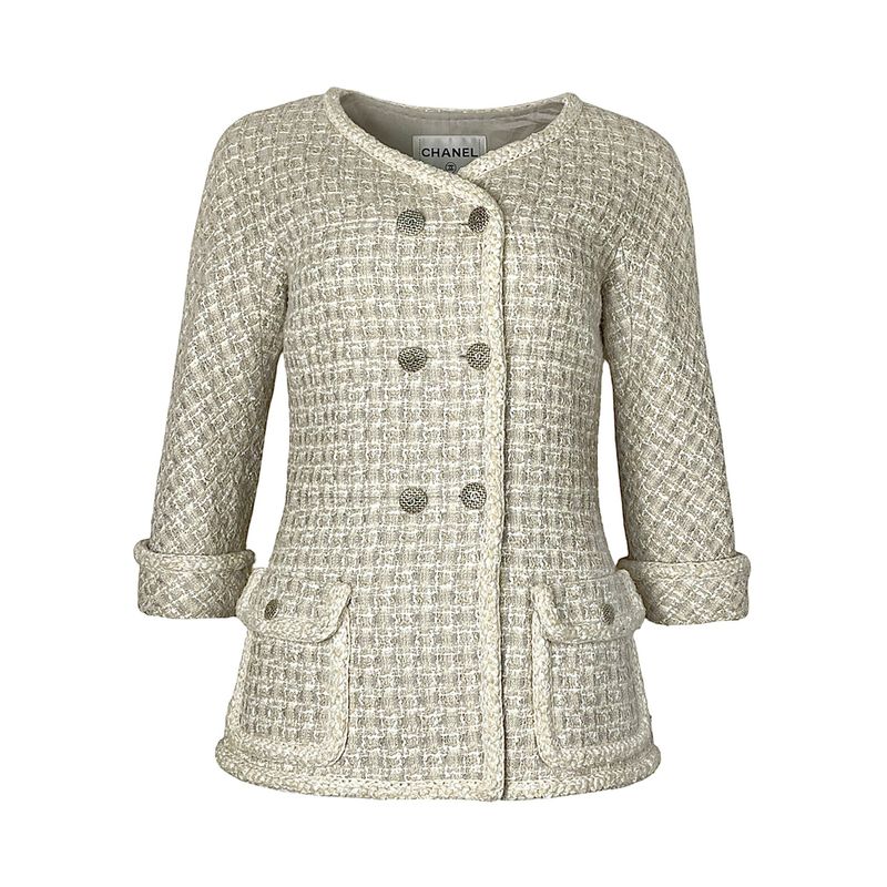 Chanel Beige Tweed Metal CC Button Chain 2014 Jacket 36 - 1