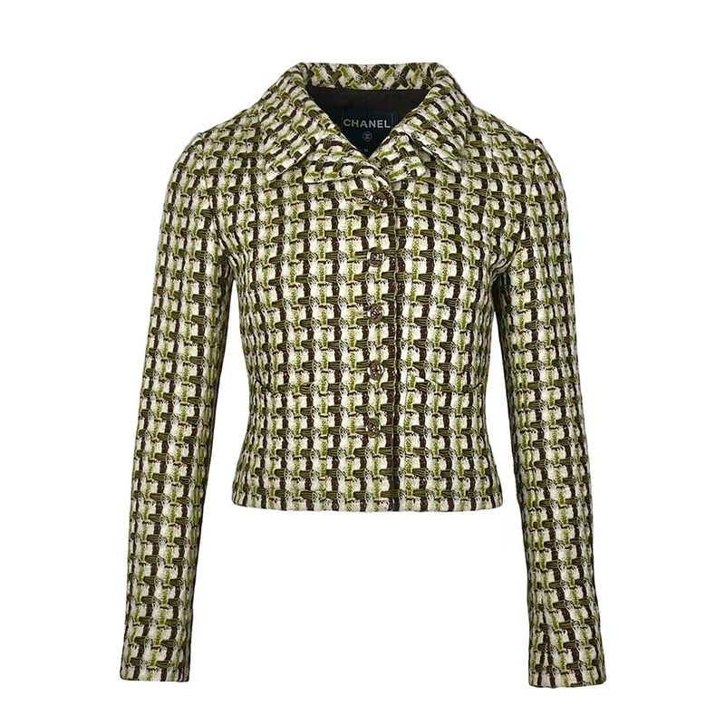 Chanel Ecru Khaki Brown Wool Tweed 2023 Jacket 36 - 1
