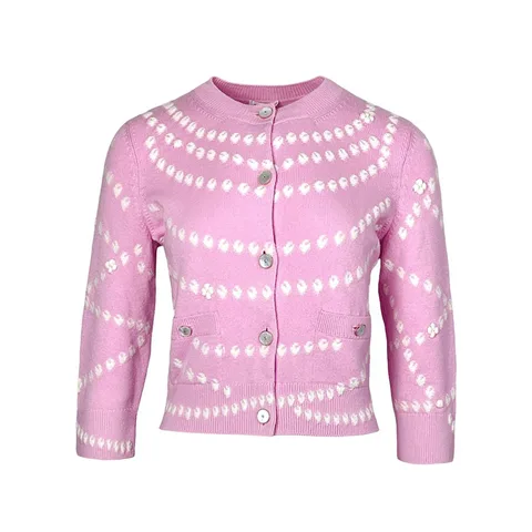 Chanel Pink White Cashmere Mother Of Pearl Button 2025 Cardigan 36